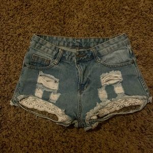 Distressed jean shorts